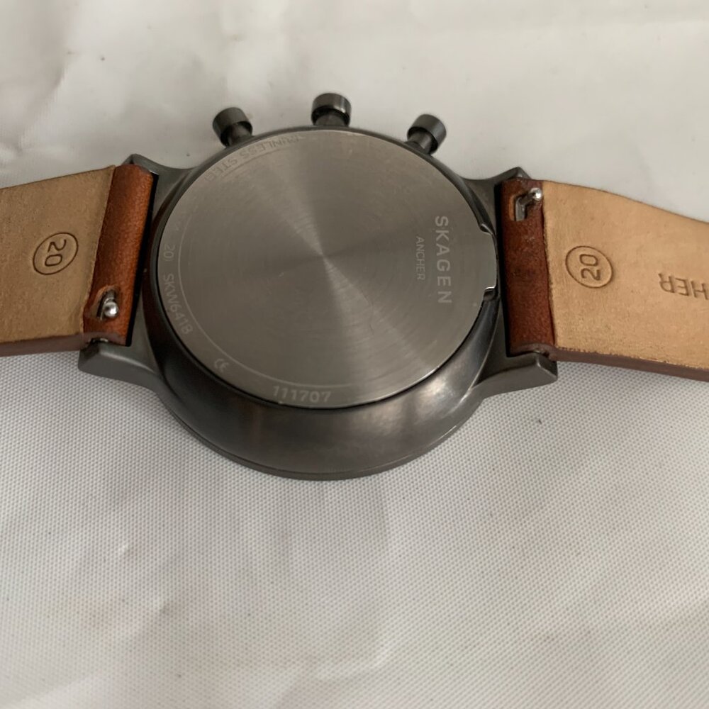 Men's Skagen Ancher Chronograph Brown Leather Strap Watch SKW6418 ⭐️ - Picture 11 of 14